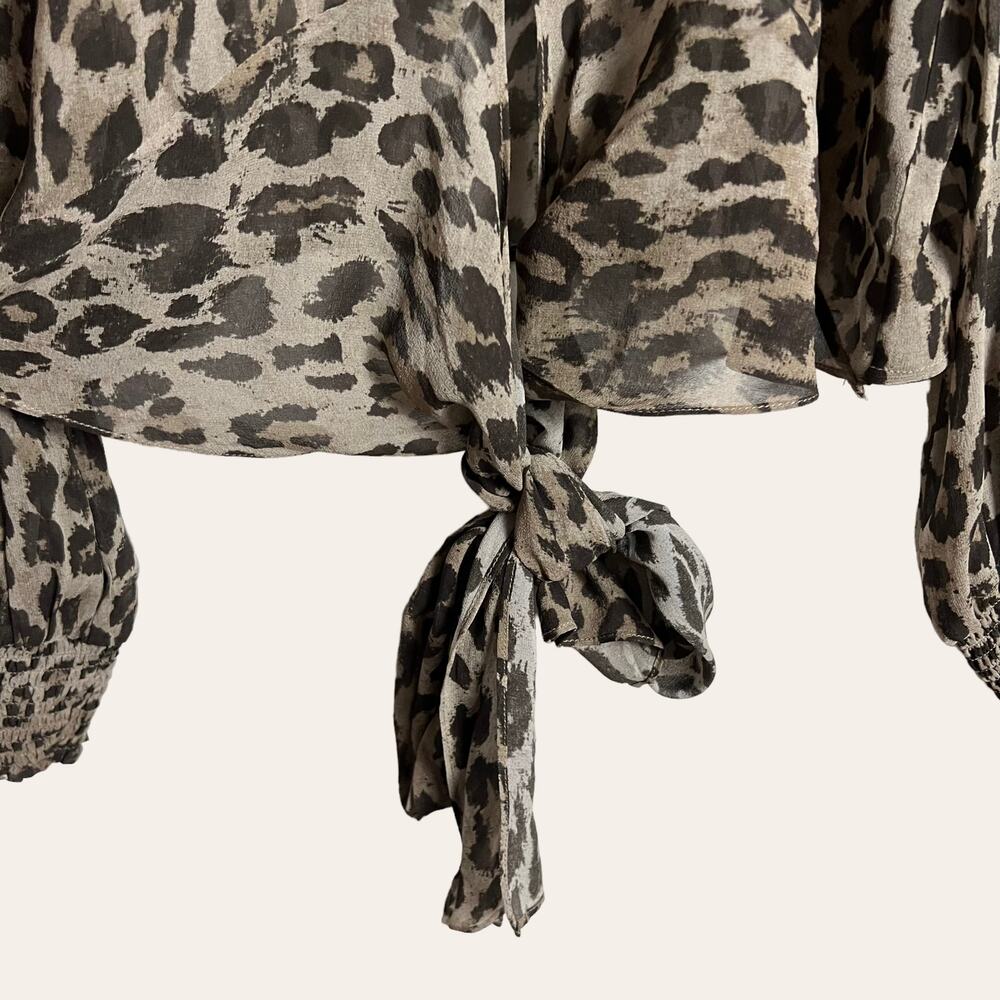 Nicholas Silk Leopard Animal Print Smocked Tie Fr… - image 5